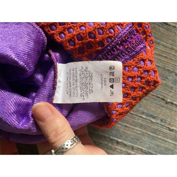 Cecilia Prado Orange Mesh Overlay Purple Mini Skirt, Size Small / Petite - Picture 10 of 12